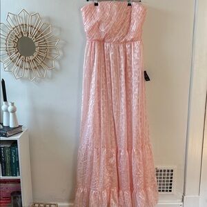 Lulu's Light Pink Strapless Pleated Dress
